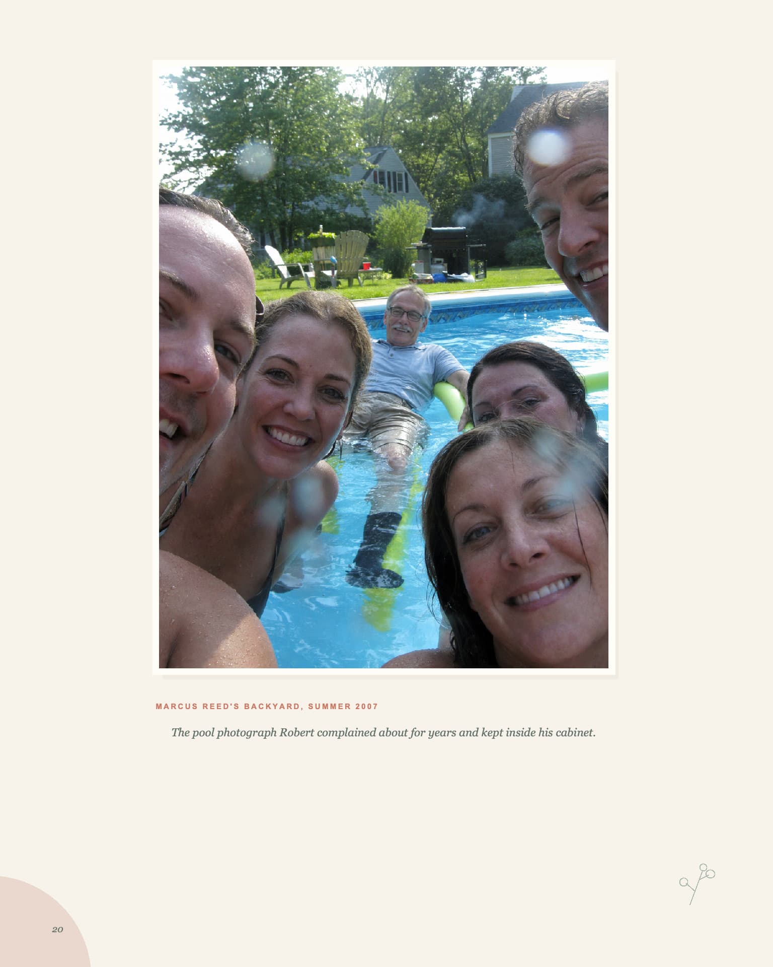 A candid pool-party photograph inside Robert Hale’s retirement book